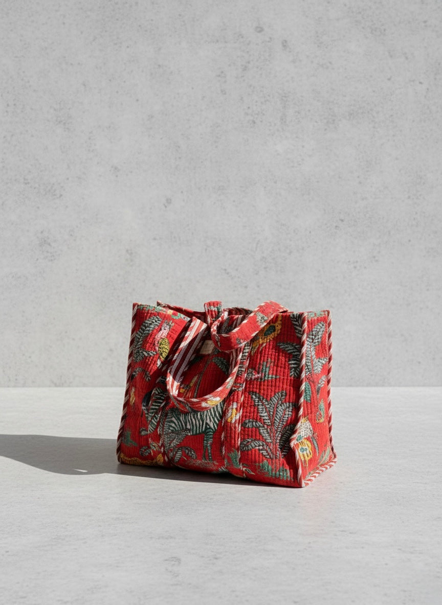 Velvet tote - vinrød safari