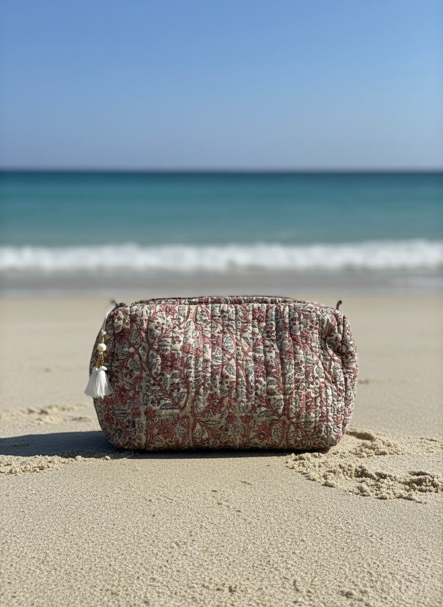 Toalettmappe - grå blomstret