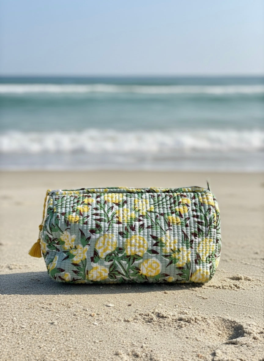 Toalettmappe - blå gul floral