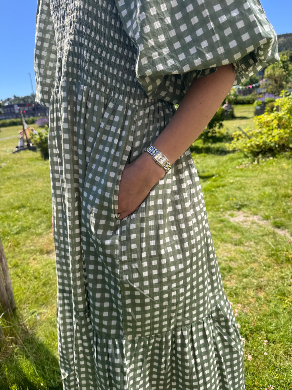 Avira midi dress - green gingham